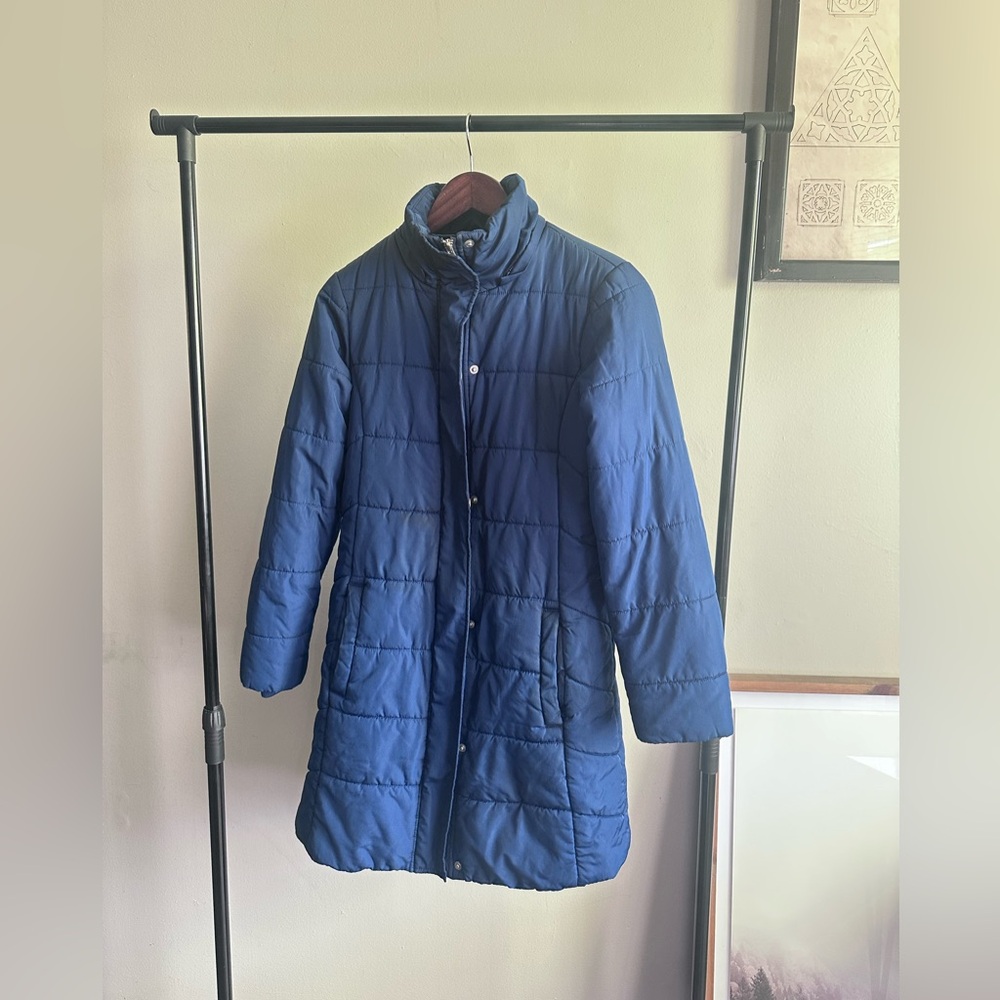 Banana Republic Women’s Down Puffer Jacket – Size XS | Blue Long Winter Coat - Picture 2 of 16